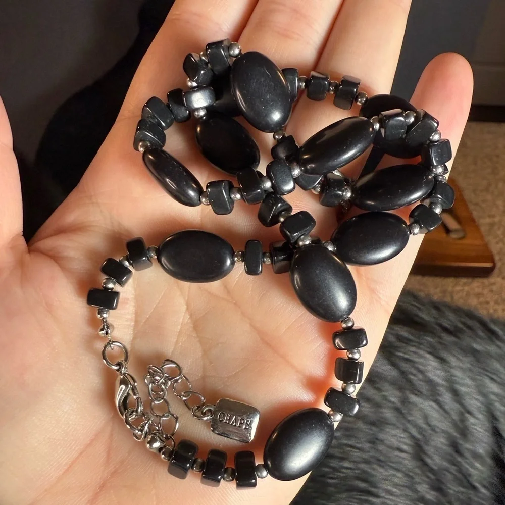 Chaps Black Stone Beaded Double-Strand Necklace
